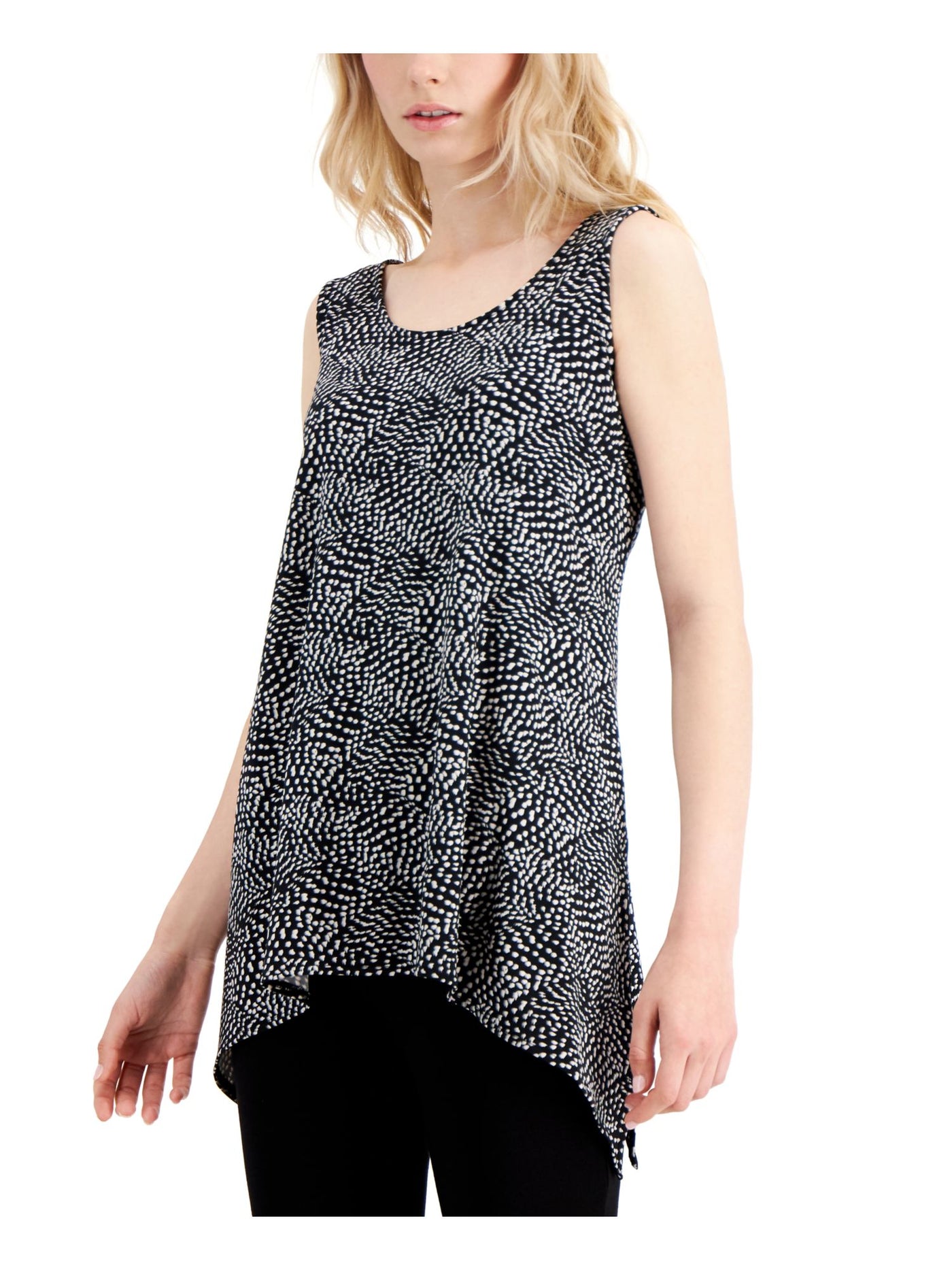 ALFANI Womens Black Speckle Sleeveless Jewel Neck Trapeze Top S