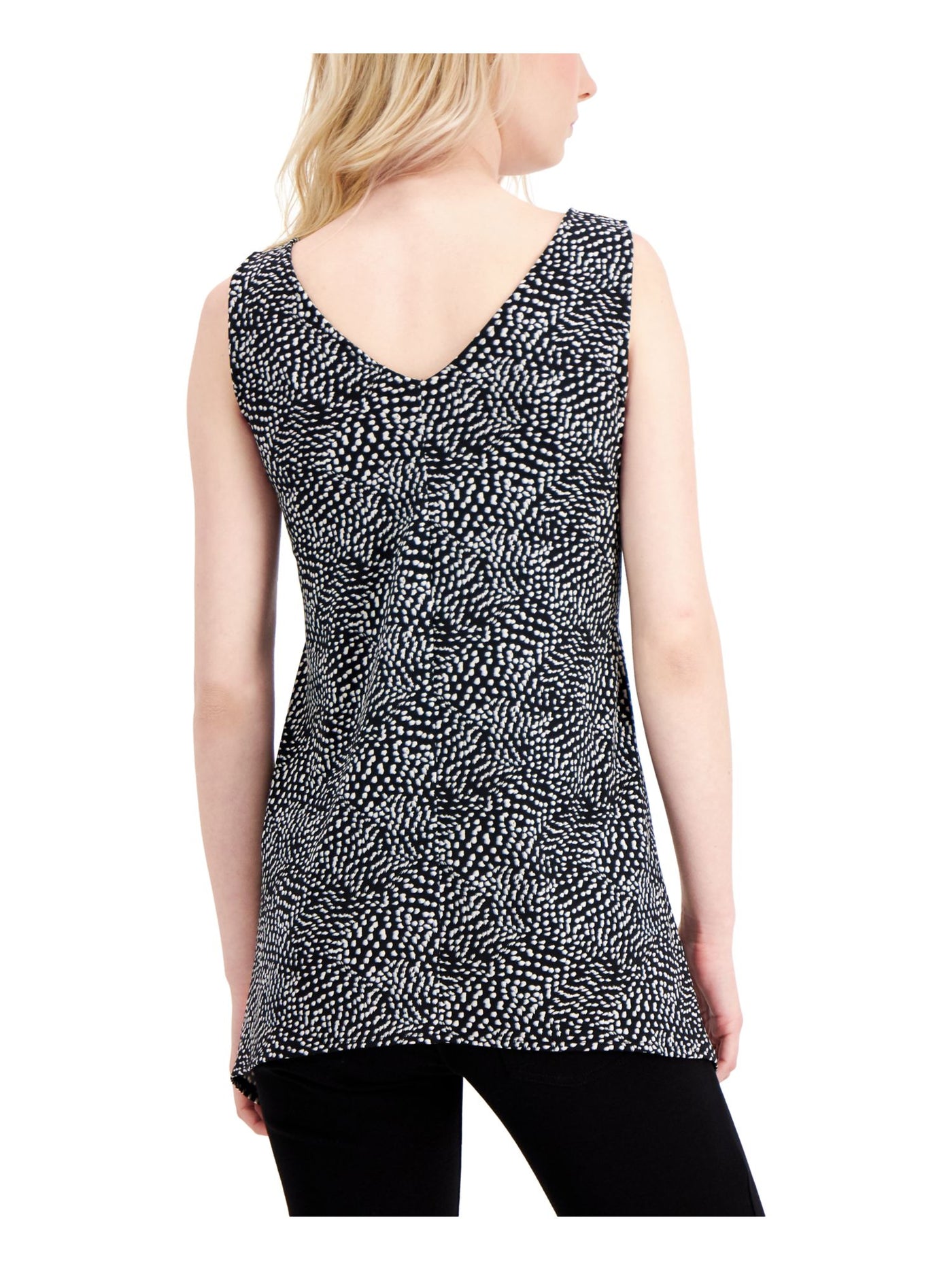 ALFANI Womens Black Speckle Sleeveless Jewel Neck Trapeze Top S