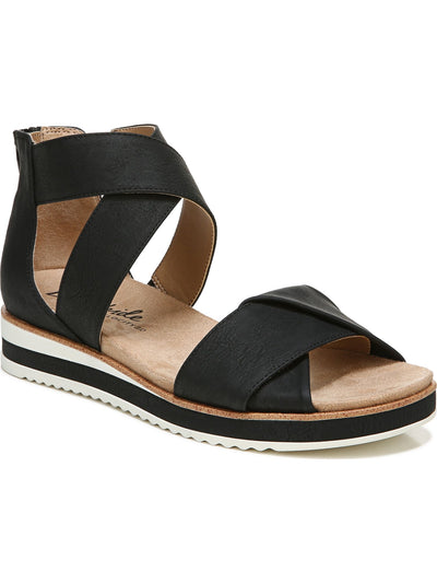 LIFE STRIDE VELOCITY Womens Black Strappy 1" Platform Cushioned Goring Zoom Round Toe Wedge Zip-Up Sandals Shoes 9 M