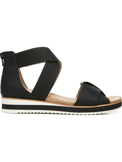 LIFE STRIDE VELOCITY Womens Black Strappy 1" Platform Cushioned Goring Zoom Round Toe Wedge Zip-Up Sandals Shoes 9 M