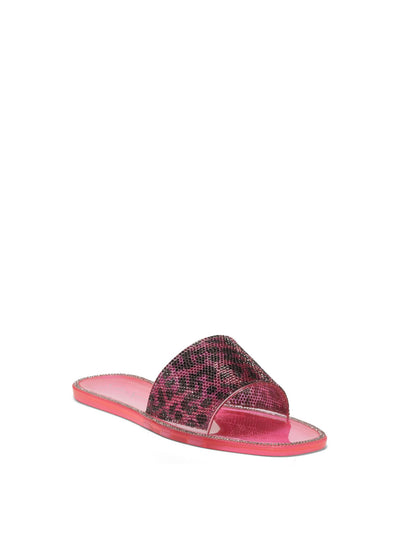 JESSICA SIMPSON Womens Pink Cheetah Jelly Rhinestone Kassime Square Toe Slip On Slide Sandals Shoes 10 M