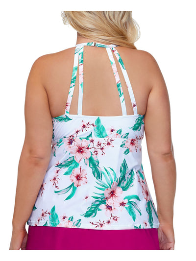 RAISINS CURVE Women's White Floral Underwire Removable Cups High Neck Tankini Swimsuit Top S