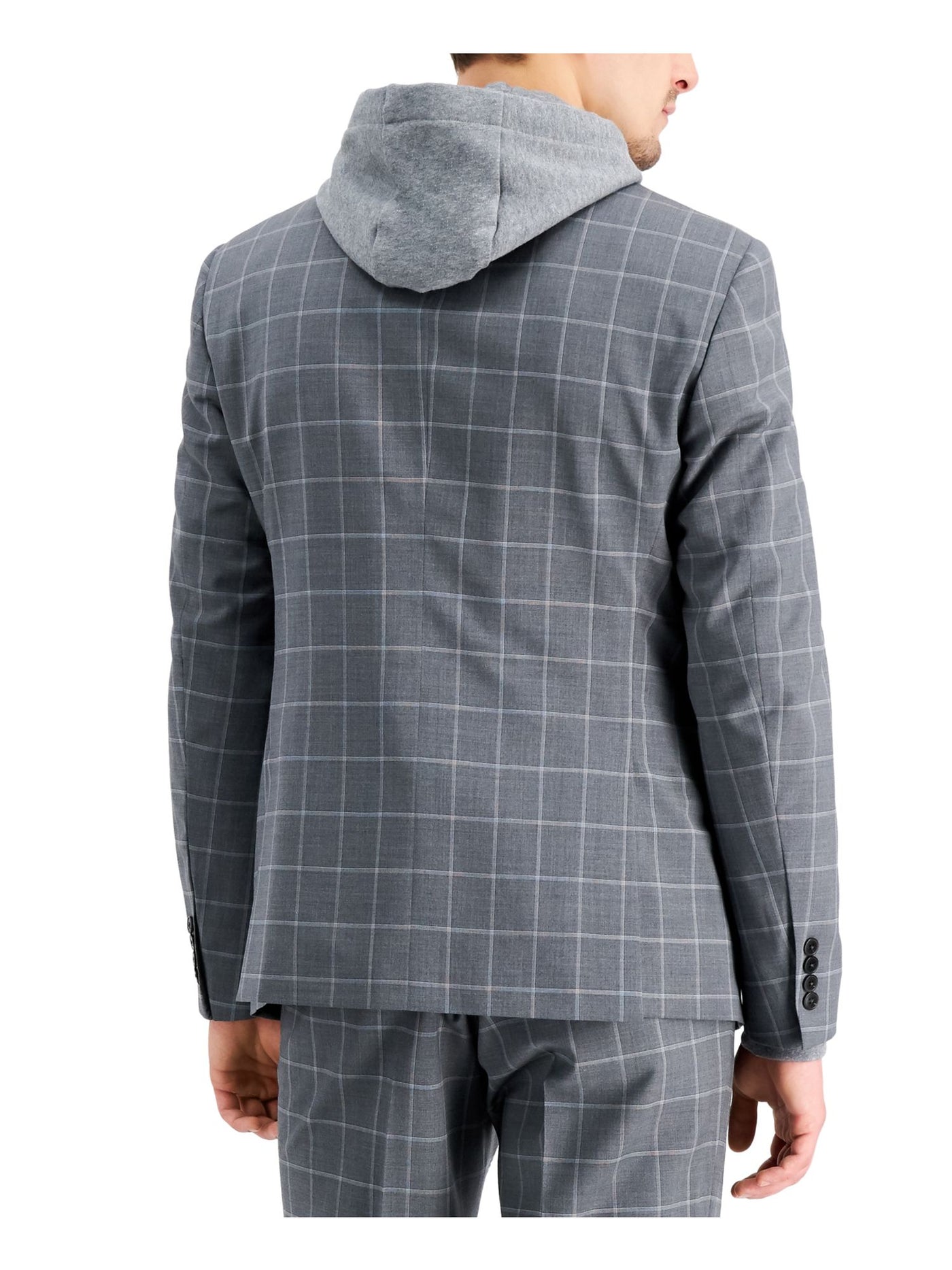ARMANI Mens Gray Single Breasted, Windowpane Plaid Stretch Blazer Jacket 44L