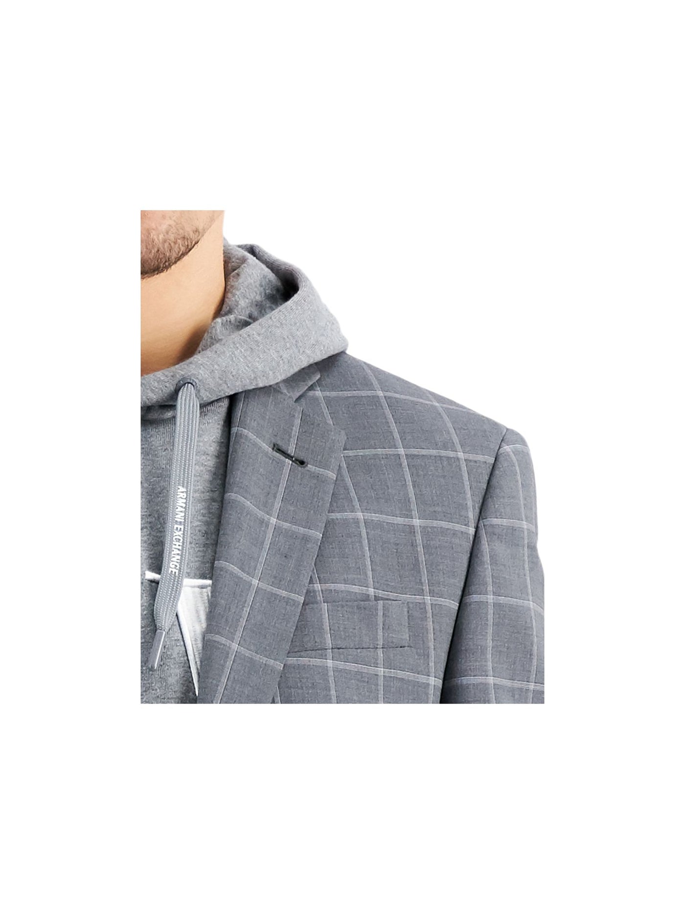 ARMANI Mens Gray Single Breasted, Windowpane Plaid Stretch Blazer Jacket 44L