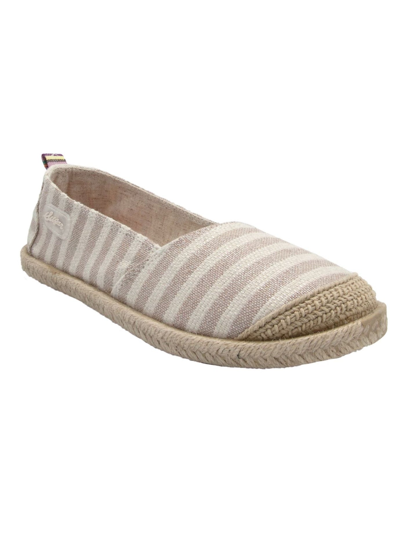 SUGAR Womens Beige Striped Mixed Media Cushioned Goring Evermore Cap Toe Slip On Espadrille Shoes 7