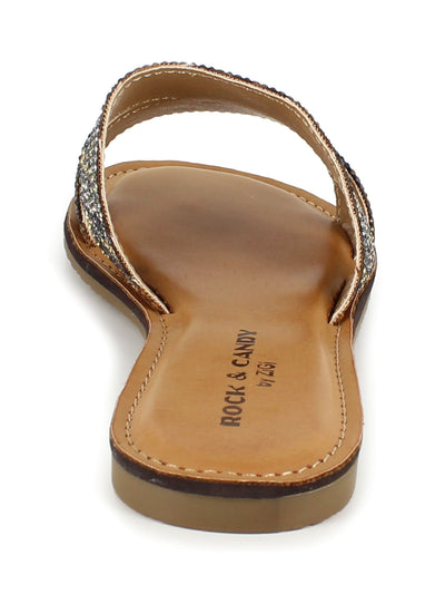 ROCK & CANDY Womens Tan Beige Animal Print Cushioned Rhinestone Berrie Round Toe Slip On Slide Sandals Shoes 7