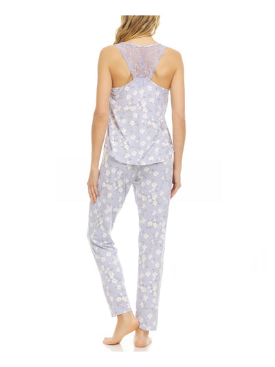 FLORA Womens Blue Floral Lace Sleeveless Tank Top Straight leg Pants Stretch Pajamas Juniors XL