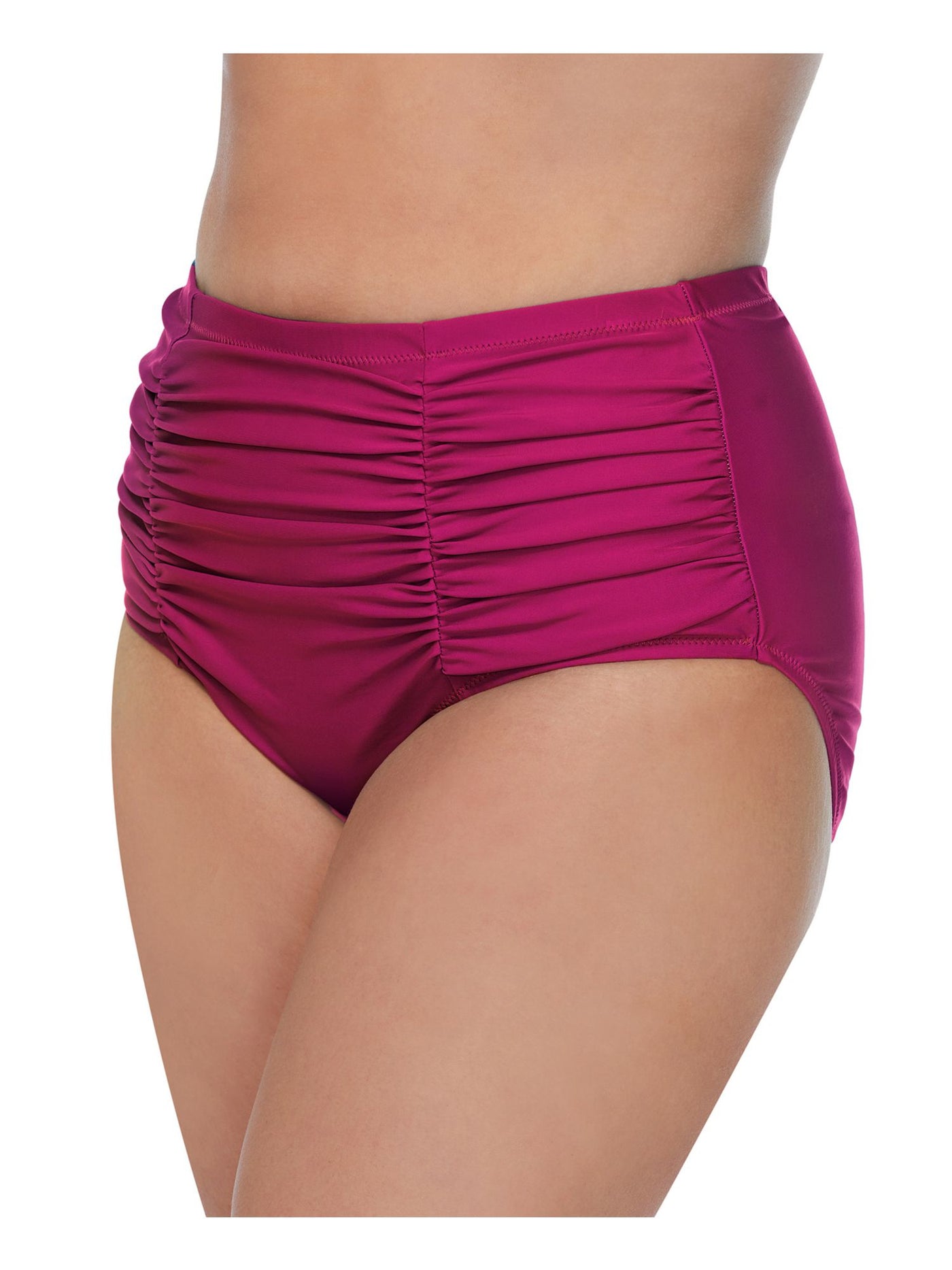 RAISINS CURVE Women's Pink Stretch Tummy Control RUCHED BIKINI Full Coverage Swimsuit Bottom 20W