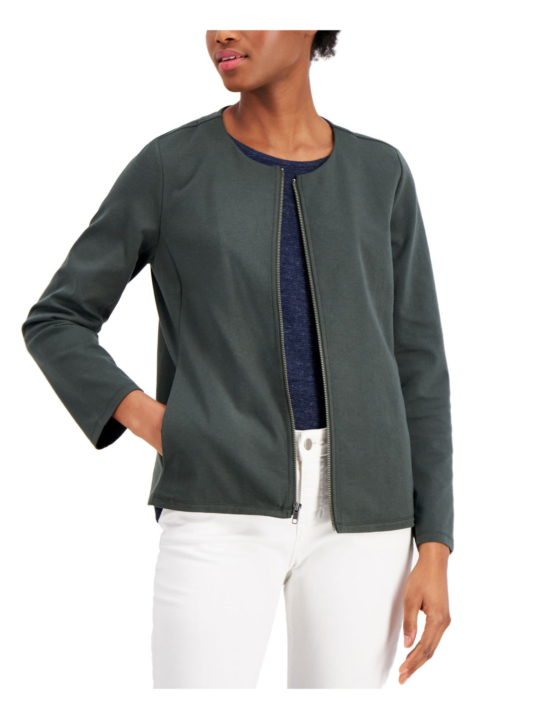 eileen fisher accessories EILEEN FISHER Womens Green Pocketed Long Sleeve Jewel Neck Wear To Wor –  Bobbi + Bricka