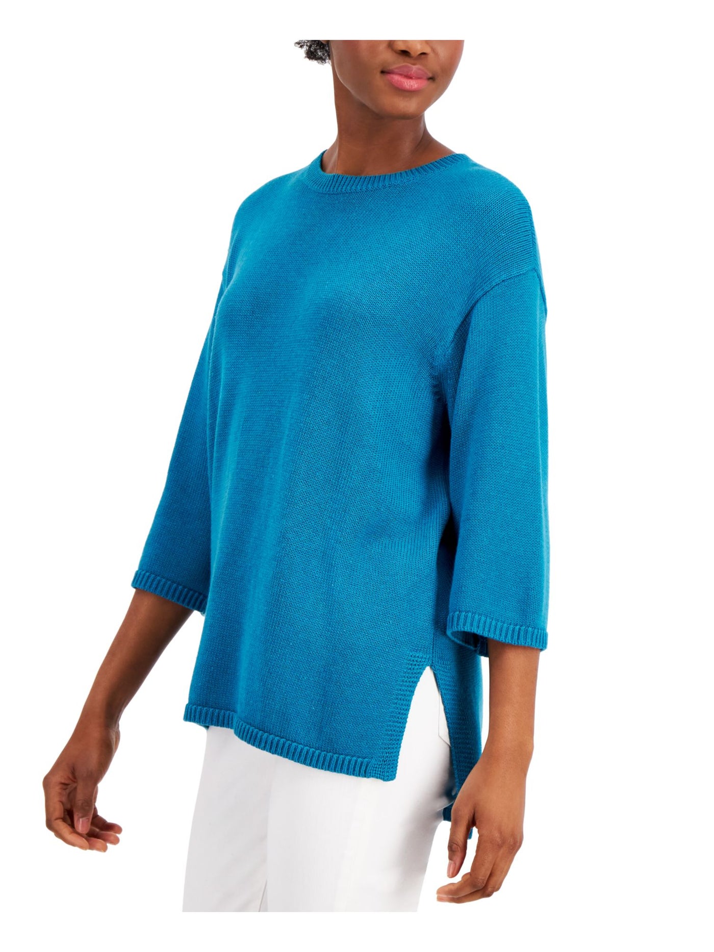 EILEEN FISHER Womens Teal Crew Neck Hi-Lo Sweater S