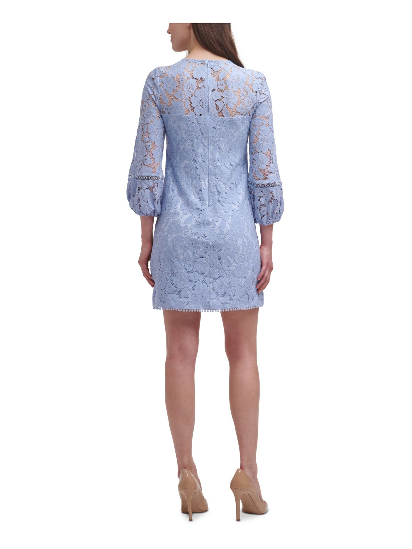 VINCE CAMUTO Womens Light Blue Zippered Lined 3/4 Sleeve Jewel Neck Short Party Shift Dress 16