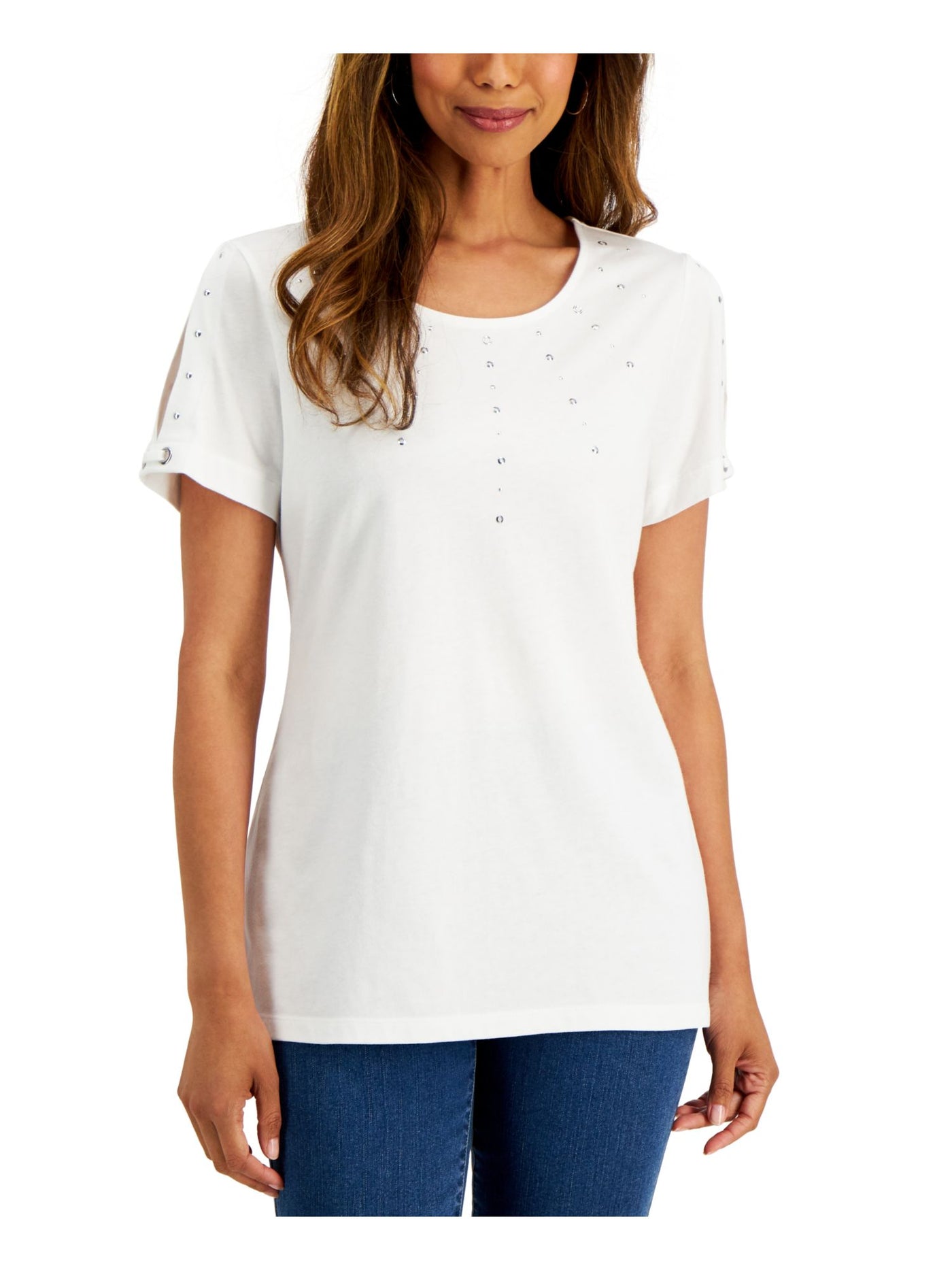 KAREN SCOTT Womens White Scoop Neck Top Petites PP