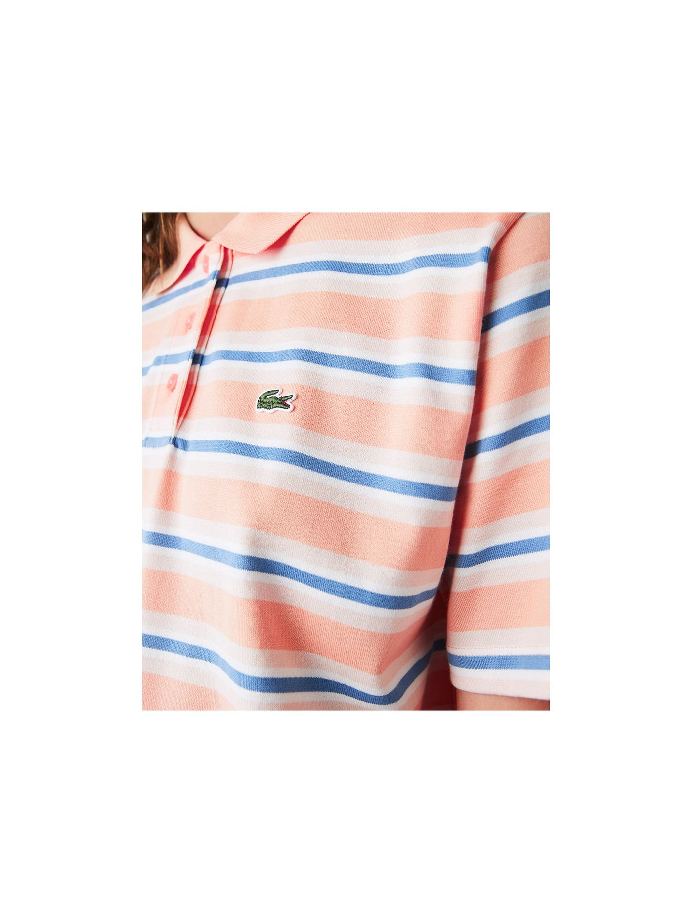 LACOSTE Womens Orange Striped Short Sleeve Collared Top 40