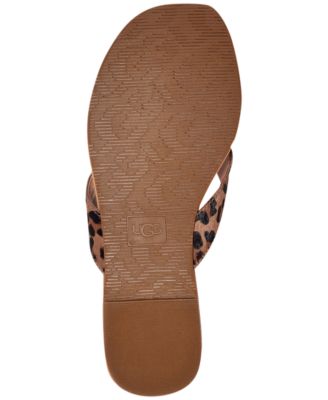 UGG Womens Beige Animal Print Tuolumne Round Toe Slip On Leather Thong Sandals Shoes