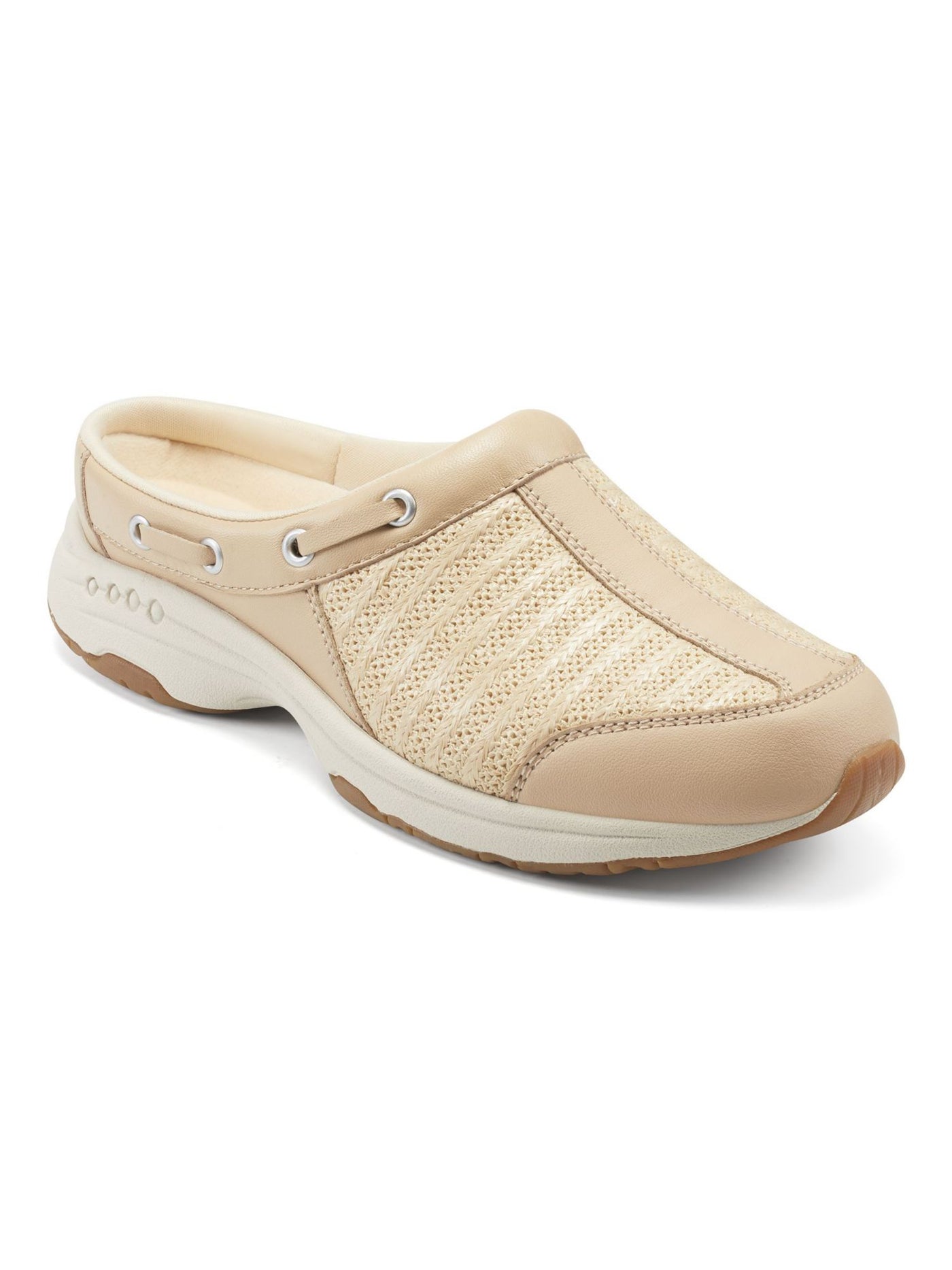 EASY SPIRIT Womens Beige Mixed Media Woven Cushioned Travelport Round Toe Slip On Mules 7 WW