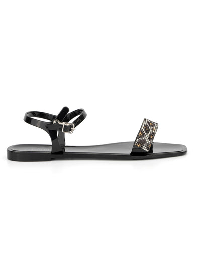 OLIVIA MILLER Womens Black Embellished Adjustable Calabria Open Toe Buckle Jelly 8