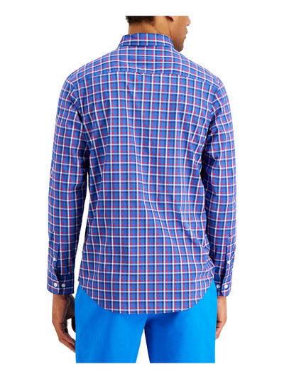 CLUBROOM Mens Blue Plaid Classic Fit Button Down Stretch Casual Shirt M