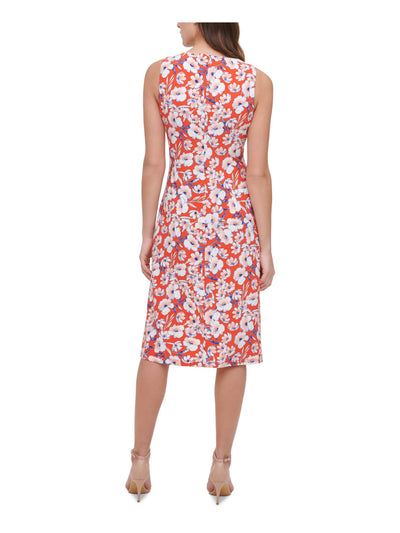 TOMMY HILFIGER Womens Orange Stretch Floral Sleeveless Crew Neck Knee Length Party Shift Dress 16