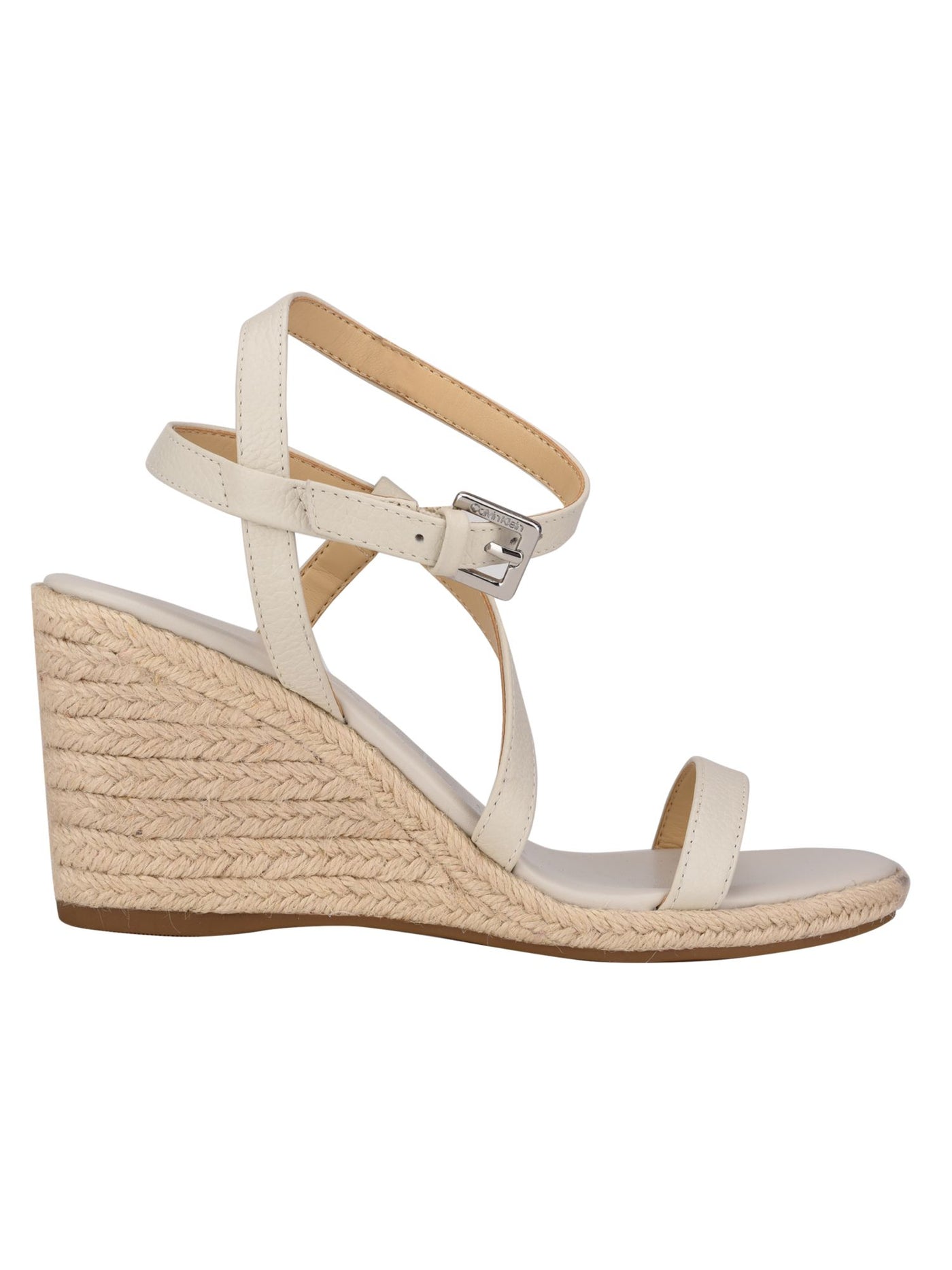 CALVIN KLEIN Womens Ivory Snake Print Jute Wrapped Crisscross Straps  Asymmetrical Ankle Strap Strappy Betsy Round Toe Wedge Buckle Leather Espadrille Shoes 11 M