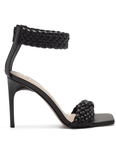 INC Womens Black Ankle Strap Woven Adalie Square Toe Stiletto Zip-Up Dress Heeled Sandal 6.5 M