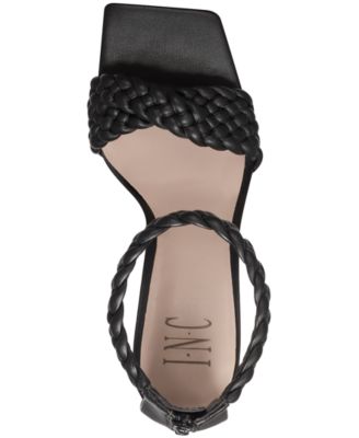 INC Womens Black Ankle Strap Woven Adalie Square Toe Stiletto Zip-Up Dress Heeled M