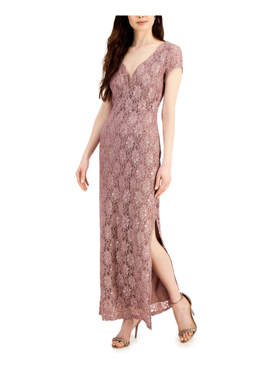 CONNECTED APPAREL Womens Pink Sequined Short Sleeve V Neck Full-Length Formal Dress 4