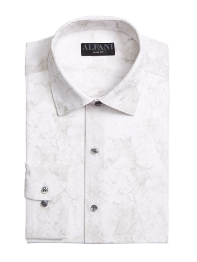 ALFANI Mens White Collared Slim Fit Shirt 17-17.5 36-37
