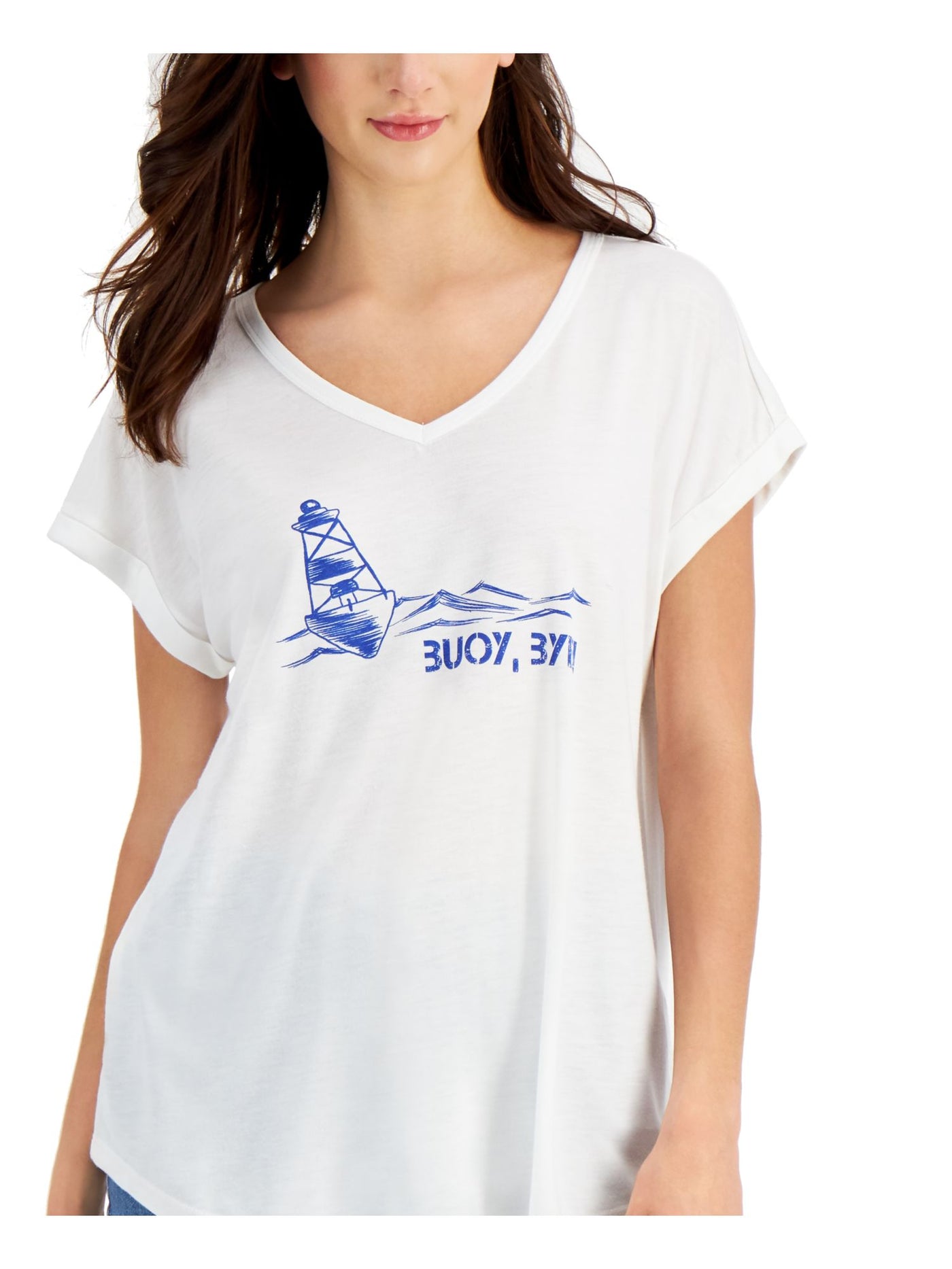 STYLE & COMPANY Womens White Graphic Short Sleeve V Neck T-Shirt Plus 3X