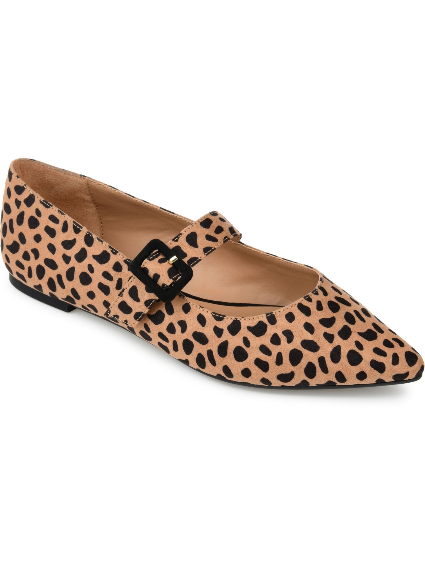 JOURNEE COLLECTION Womens Beige Animal Print Padded Karissa Pointed Toe Buckle Flats Shoes 9.5