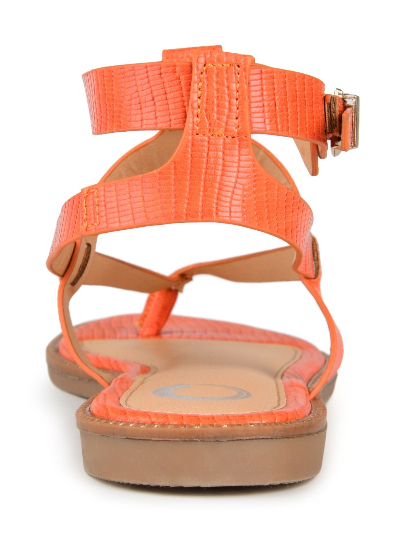 JOURNEE COLLECTION Womens Orange Textured Ankle Strap Padded Strappy Tangie Round Toe Buckle Thong Sandals Shoes 8 M