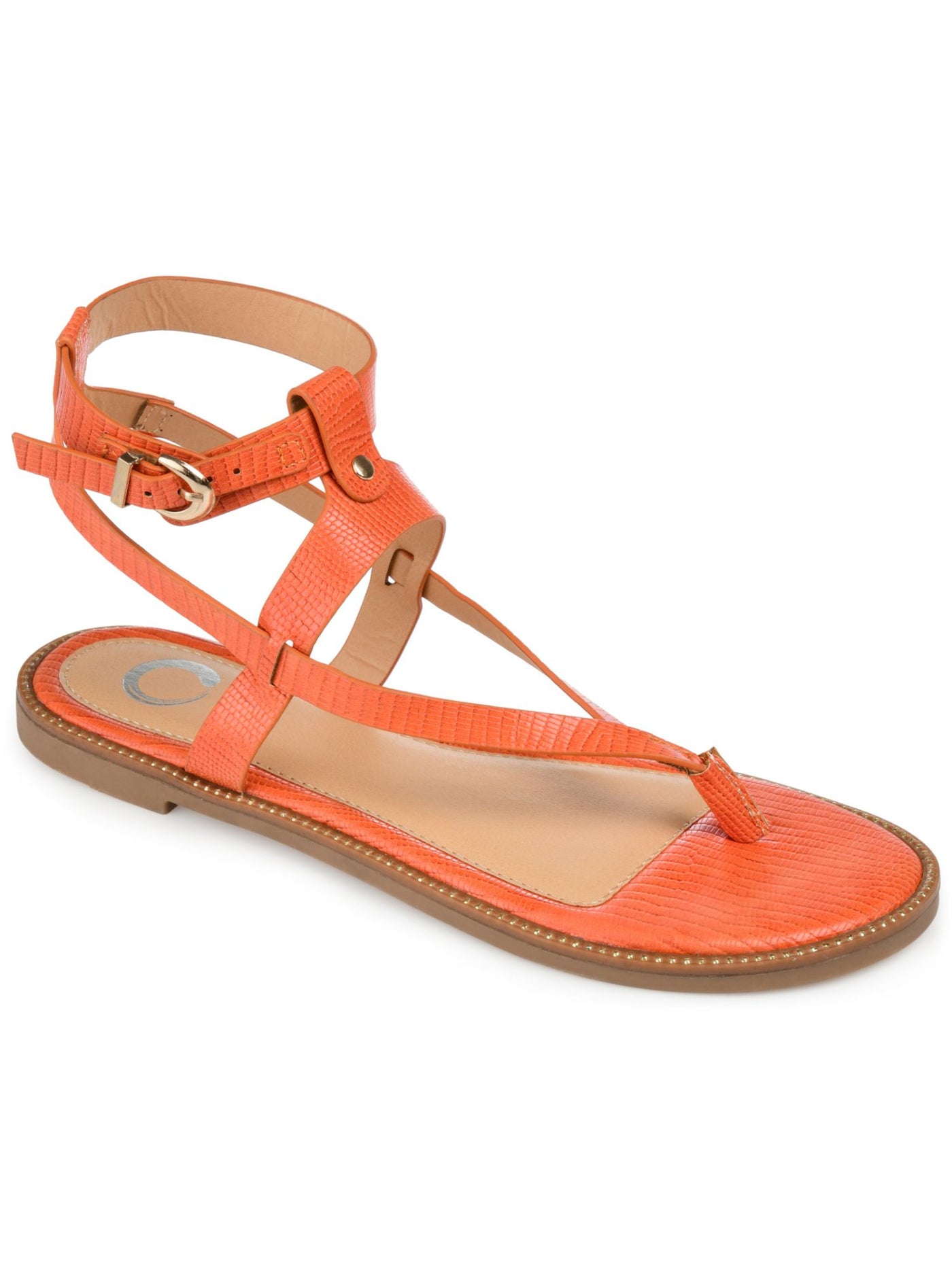 JOURNEE COLLECTION Womens Orange Textured Ankle Strap Padded Strappy Tangie Round Toe Buckle Thong Sandals Shoes 8 M