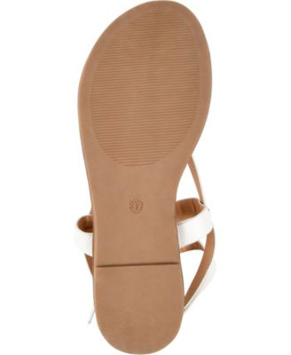 JOURNEE COLLECTION Womens White Textured Ankle Strap Padded Strappy Tangie Round Toe Buckle Thong Sandals Shoes