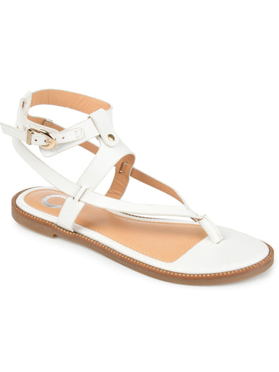 JOURNEE COLLECTION Womens White Textured Ankle Strap Padded Strappy Tangie Round Toe Buckle Thong Sandals Shoes 8 M