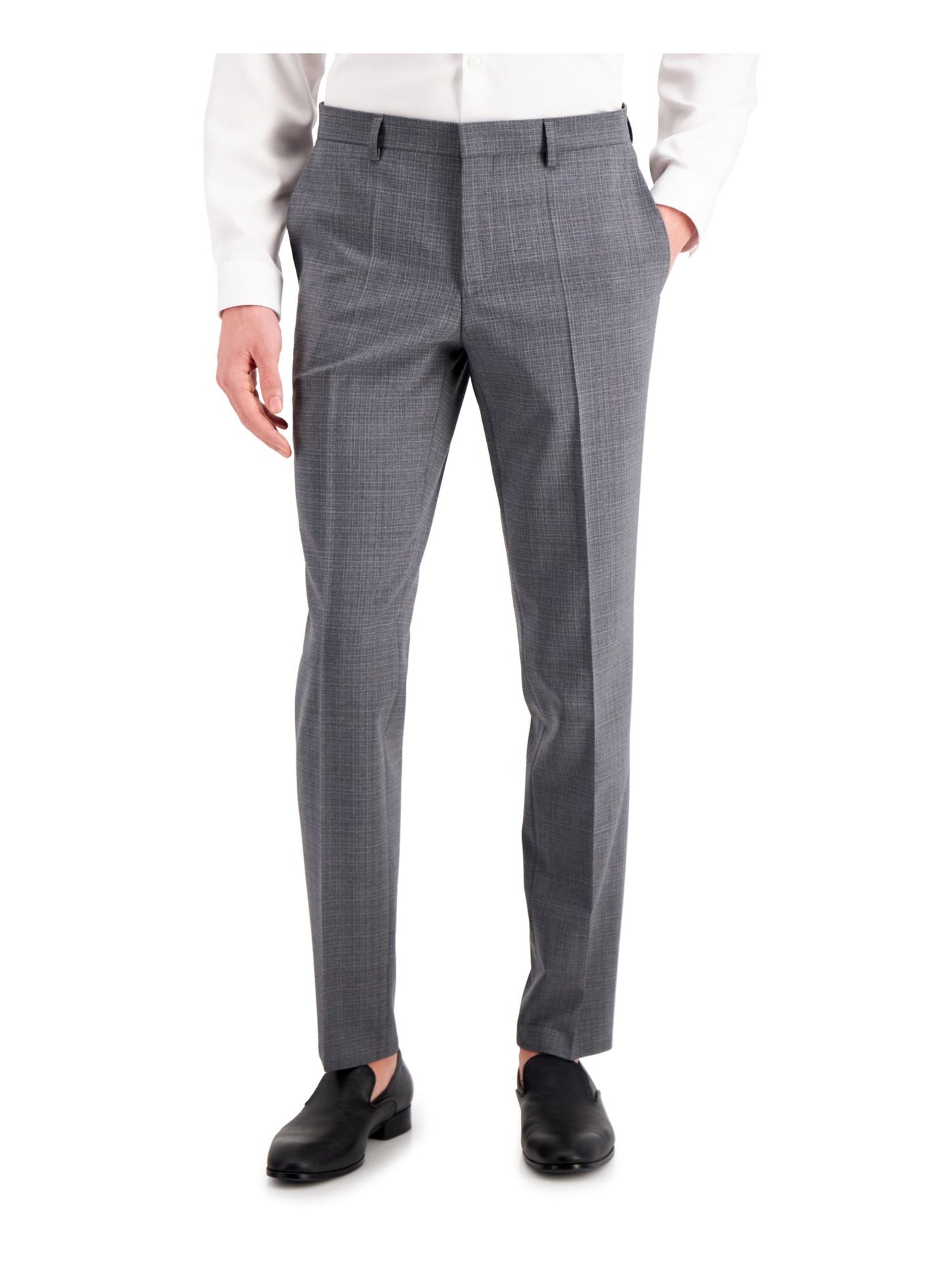 HUGO BOSS Mens Boss Red Label Gray Flat Front, Tapered, Multi-Check Slim Fit Stretch Suit Separate Pants 38 X 30