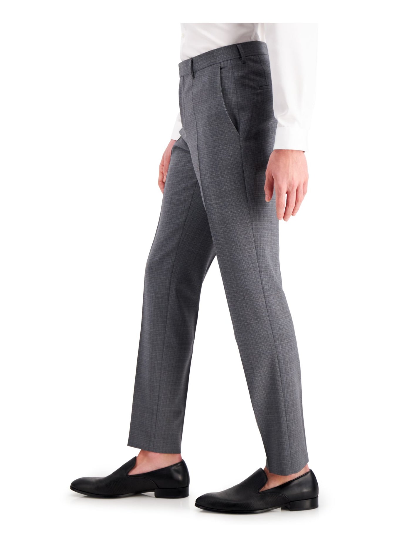 HUGO BOSS Mens Boss Red Label Gray Flat Front, Tapered, Multi-Check Slim Fit Stretch Suit Separate Pants 38 X 30