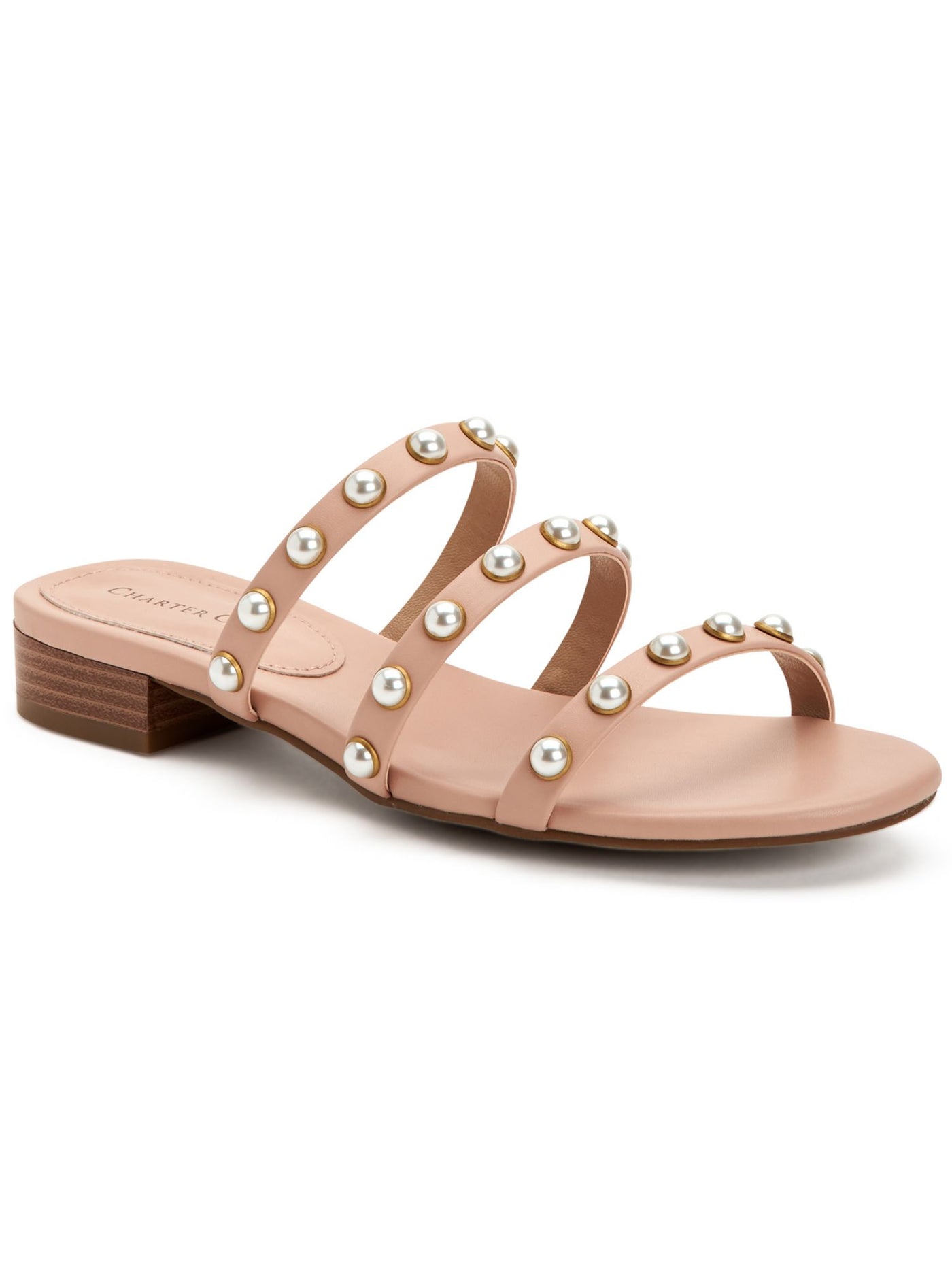 CHARTER CLUB Womens Pink Imitation Pearls Soraya Almond Toe Block Heel Slip On Sandals Shoes 6 M