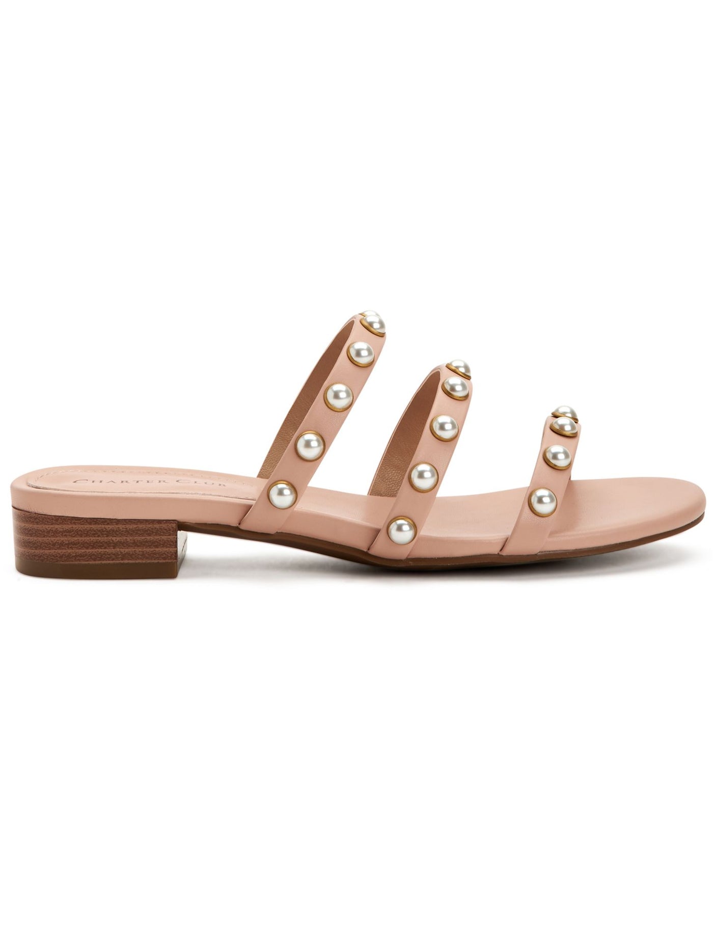 CHARTER CLUB Womens Pink Imitation Pearls Soraya Almond Toe Block Heel Slip On Sandals Shoes 6 M