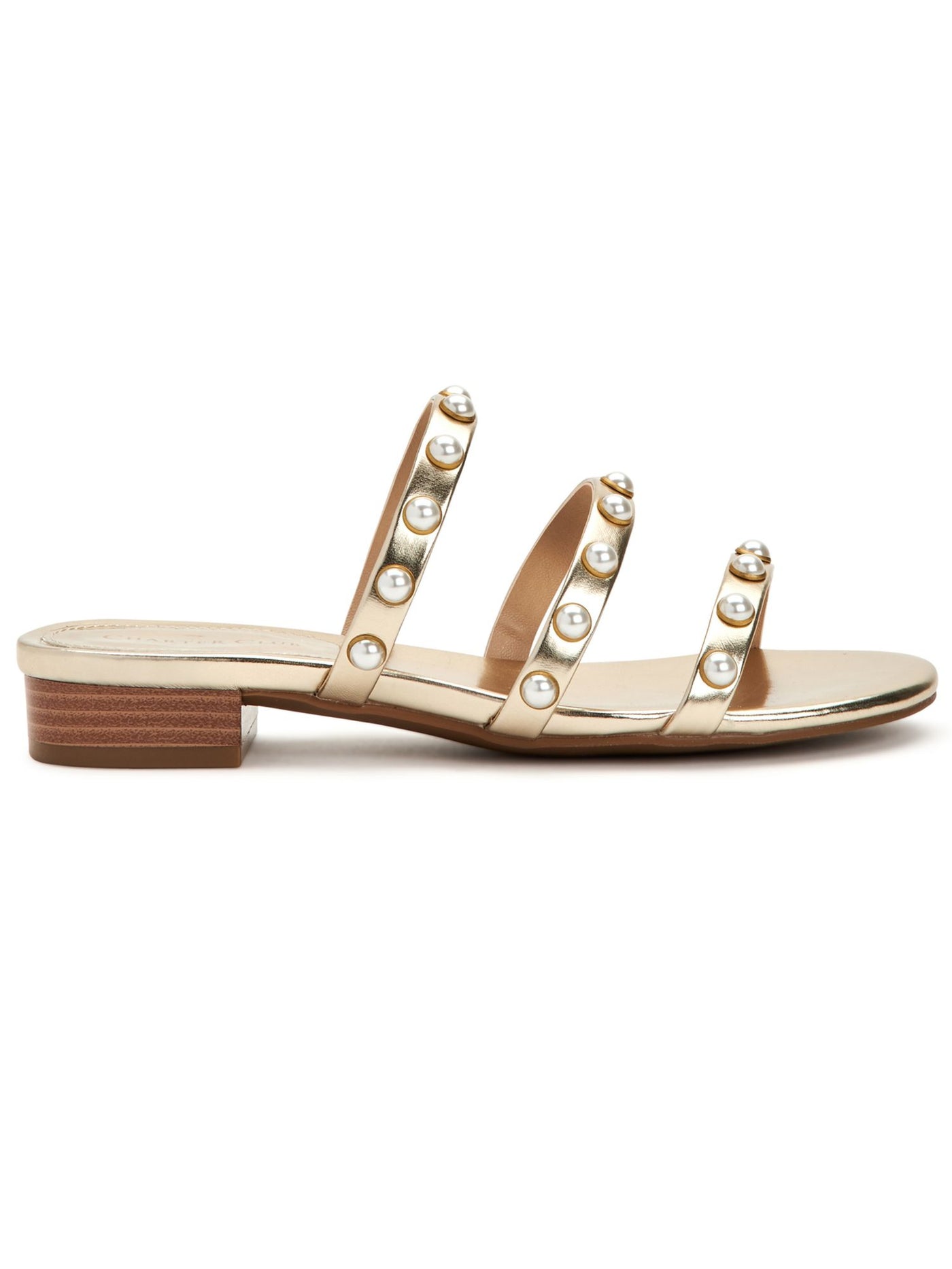 CHARTER CLUB Womens Gold Imitation Pearls Strappy Soraya Almond Toe Slip On Sandals Shoes 9.5 M