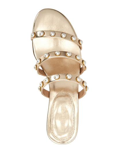 CHARTER CLUB Womens Gold Imitation Pearls Strappy Soraya Almond Toe Slip On Sandals Shoes M