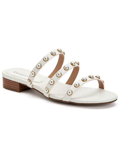 CHARTER CLUB Womens White Imitation Pearls Strappy Soraya Almond Toe Slip On Sandals Shoes 7.5 M