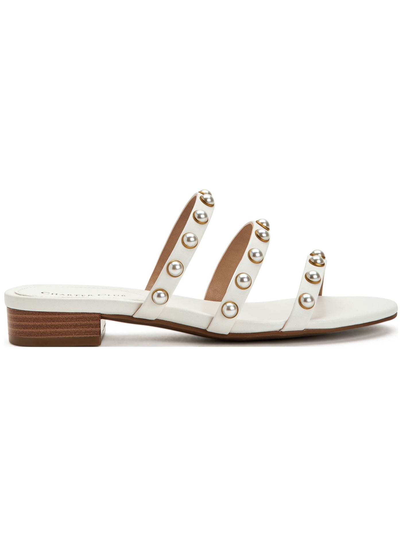 CHARTER CLUB Womens White Imitation Pearls Strappy Soraya Almond Toe Slip On Sandals Shoes 7.5 M