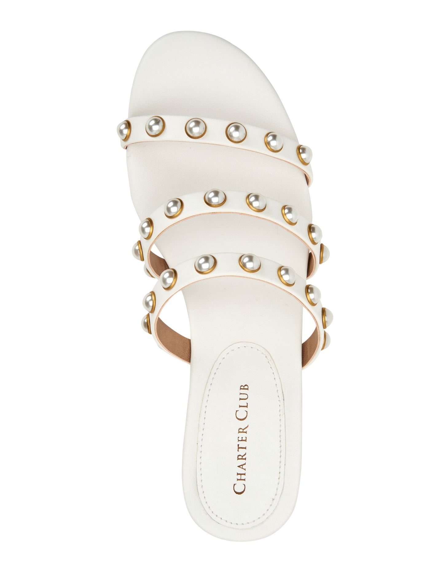 CHARTER CLUB Womens White Imitation Pearls Strappy Soraya Almond Toe Slip On Sandals Shoes 8 M