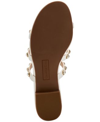 CHARTER CLUB Womens White Imitation Pearls Strappy Soraya Almond Toe Slip On Sandals Shoes M