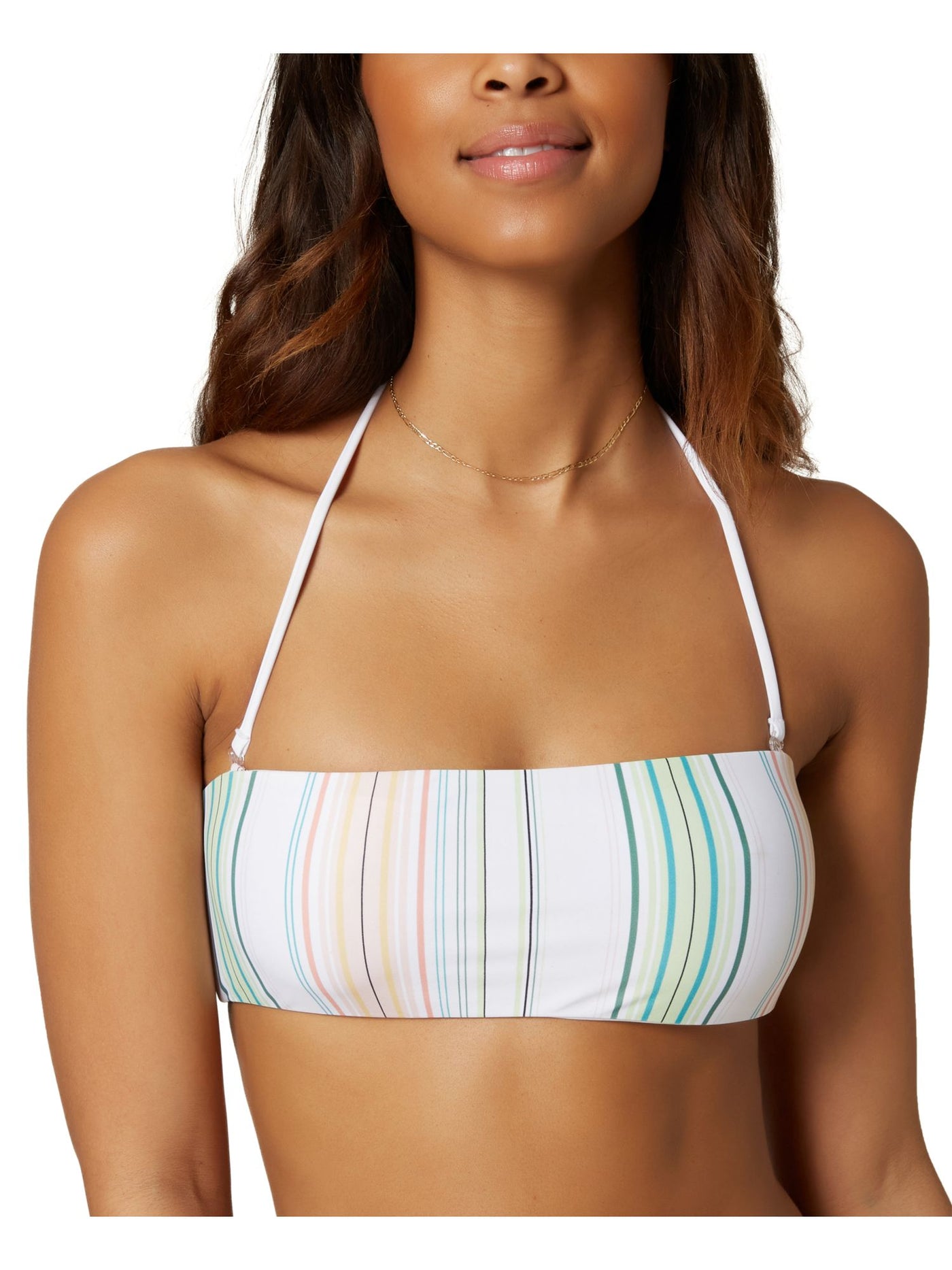 O'NEILL Women's Multi Color Striped Stretch Push-Up Convertible Tie Dreamland Beach Bandeau Swimsuit Top XL