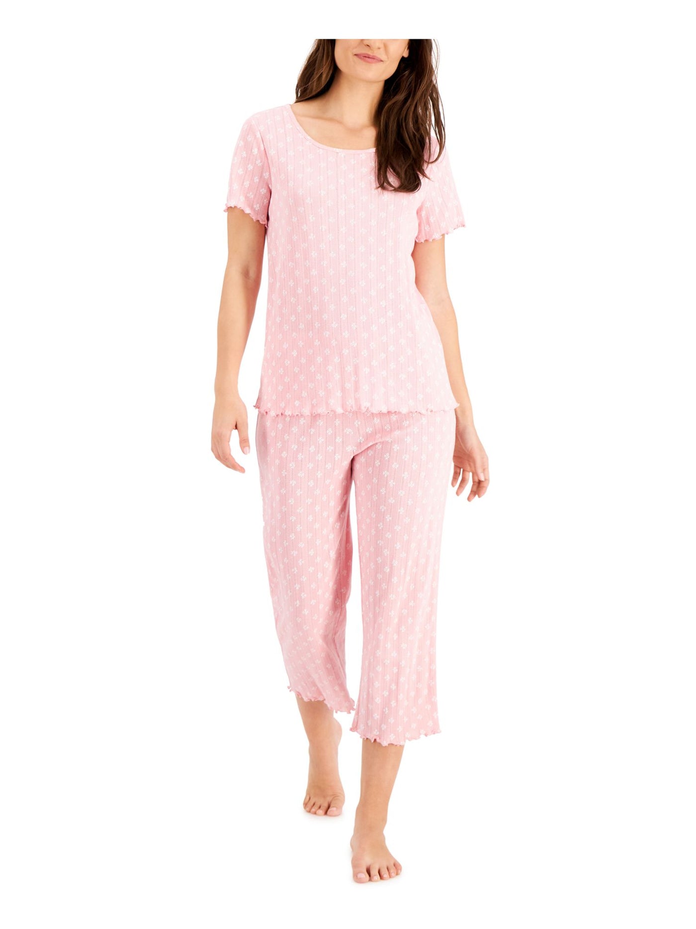 CHARTER CLUB Womens Pink Floral Elastic Band Short Sleeve T-Shirt Top Capri Pants Pajamas XXL