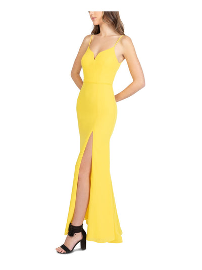 B DARLIN Womens Yellow Zippered Slitted Adjustable Straps Lined Sleeveless Sweetheart Neckline Full-Length  Gown Prom Dress Juniors 5\6