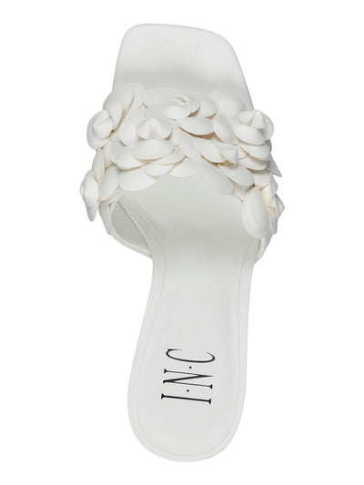 INC Womens White Floral Padded Weslyn Square Toe Stiletto Slip On Dress Heeled Sandal 10 M