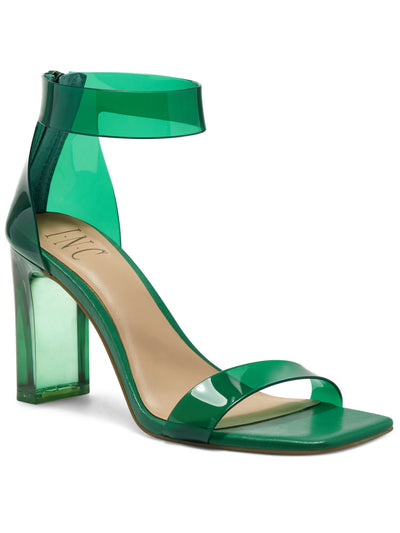 INC Womens Green Translucent Ankle Strap Padded Makenna Square Toe Block Heel Zip-Up Dress Heeled Sandal 5.5 M