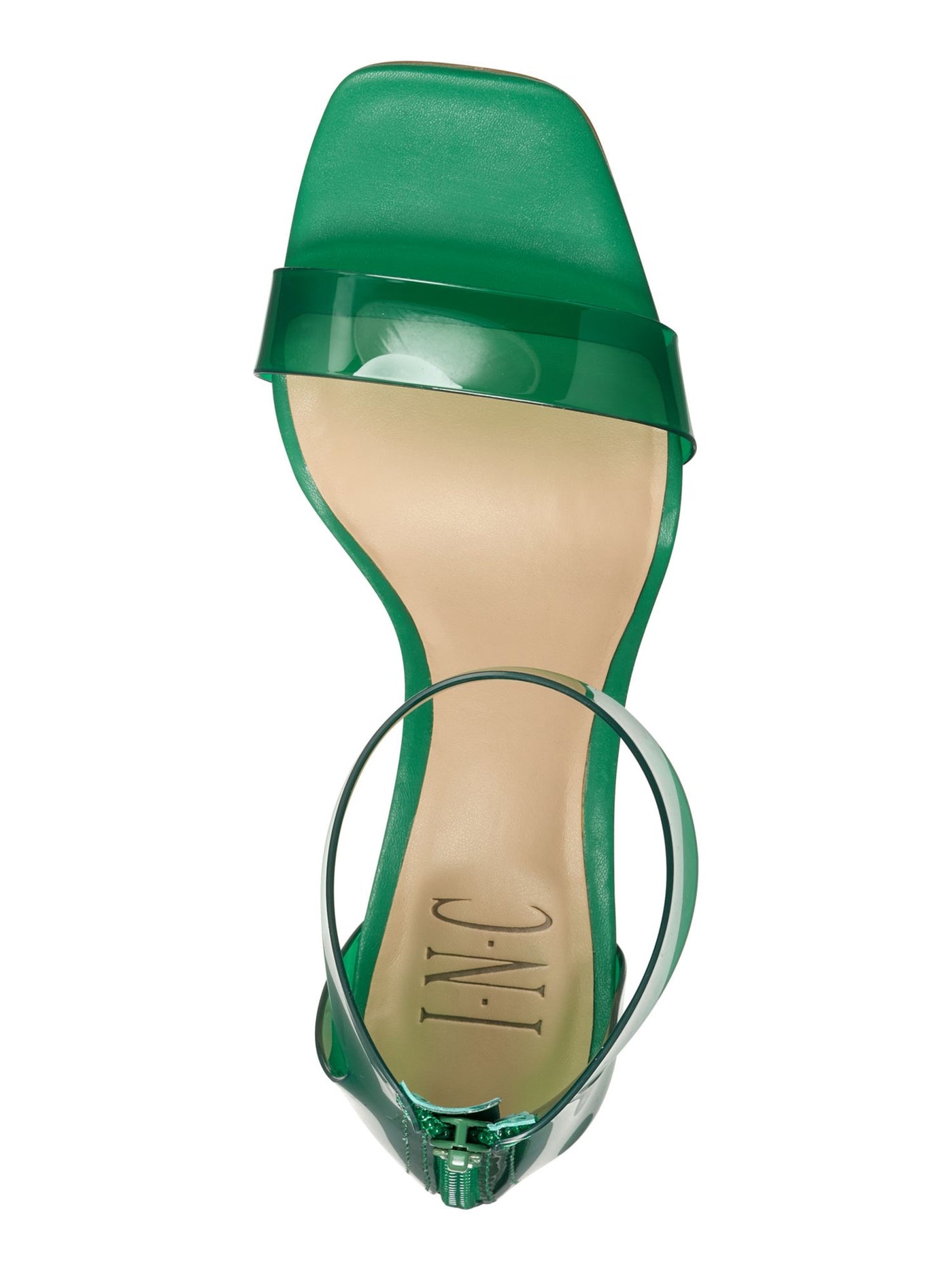 INC Womens Green Translucent Ankle Strap Padded Makenna Square Toe Block Heel Zip-Up Dress Heeled Sandal 5.5 M