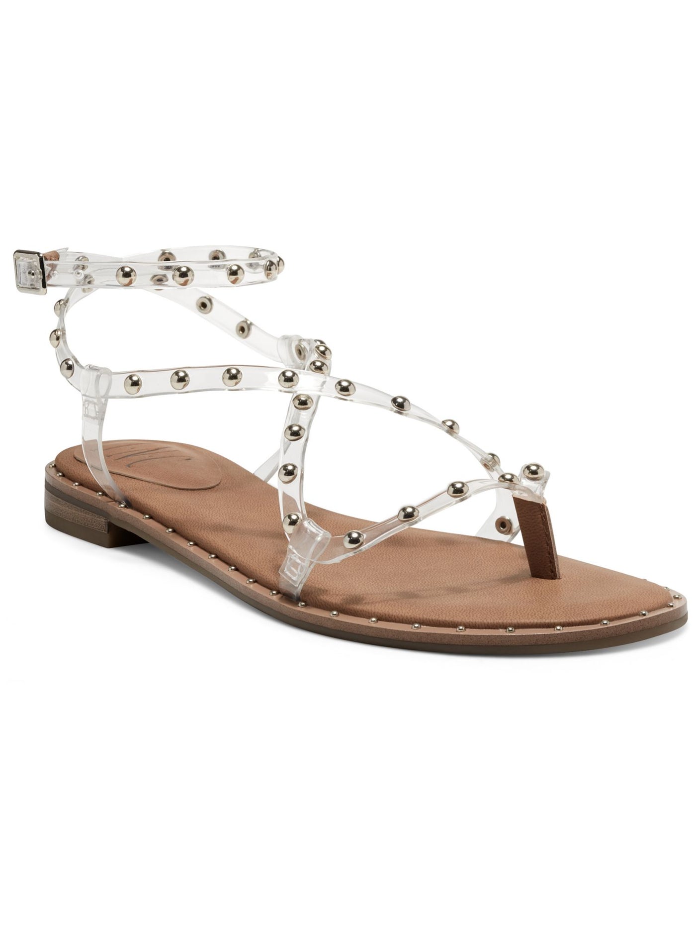 INC Womens Clear Studded Cushioned Darian Round Toe Buckle Gladiator Sandals Shoes 7.5 M